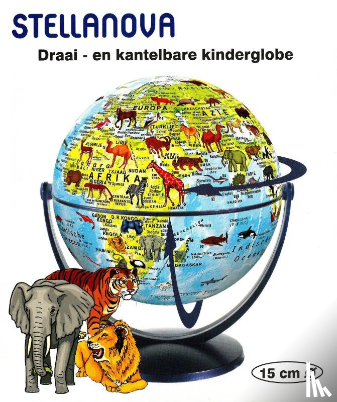  - Kinderglobe 15 cm dieren fys. blauwe oceaan draai & kantel