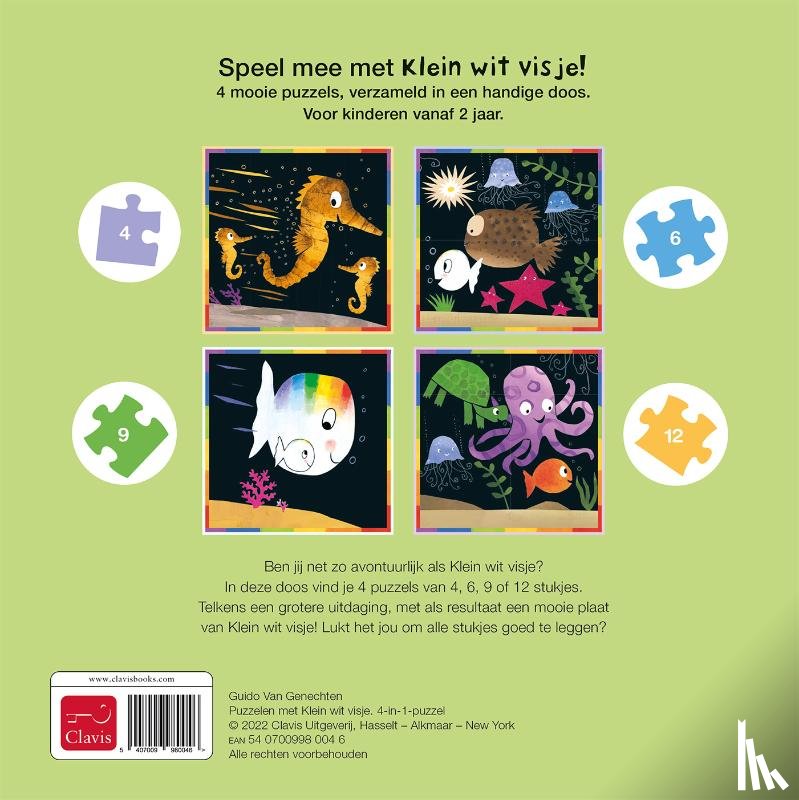  - Puzzelen met Klein wit visje. 4-in-1-puzzel