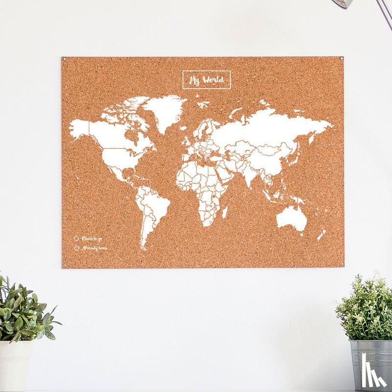  - Wereldkaart kurk L wit 60 x 45cm