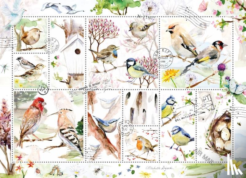  - Puzzel (1.000 stukjes): Birds on stamps, Michelle Dujardin