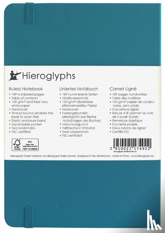  - Hieroglyphs Notitieboek - A5 Gelinieerd - Petrol Blue