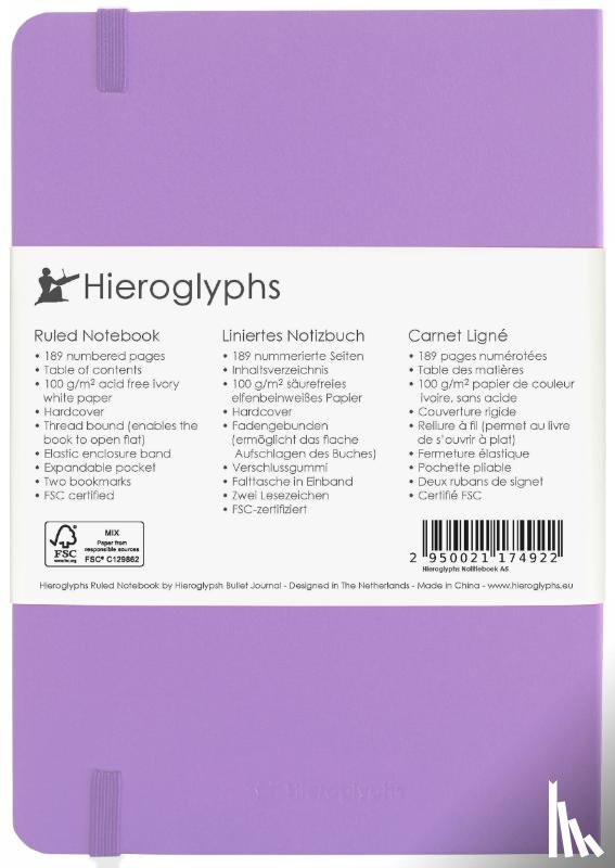  - Hieroglyphs Notitieboek - A5 Gelinieerd - Lila