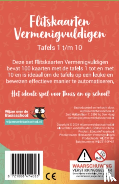  - Flitskaarten Vermenigvuldigen  Tafels 1 t/m 10