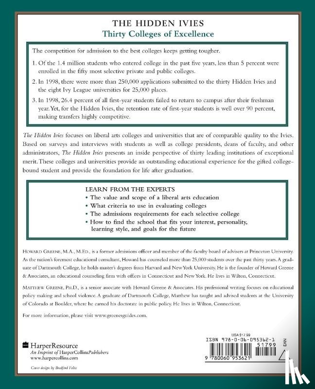 Greene, Howard, Greene, Matthew W - Greenes' Guides to Educational Planning: The Hidden Ivies