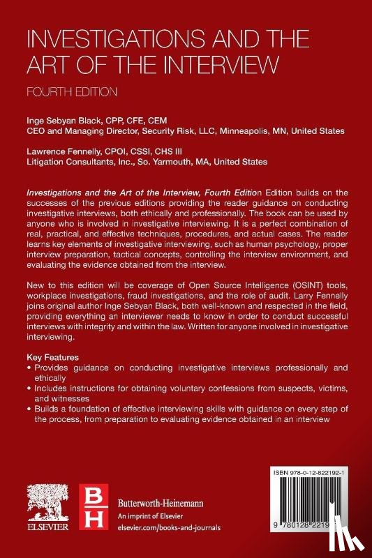 Sebyan Black, Inge (President, Fennelly, Lawrence J. (Expert witness and consultant in security - Investigations and the Art of the Interview