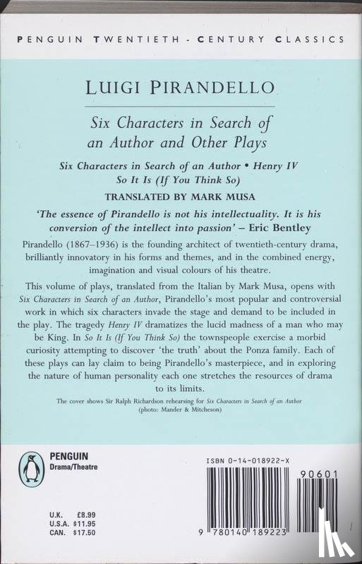 Pirandello, Luigi - Six Characters in Search of an Author and Other Plays