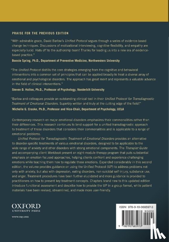 Barlow, David H. (Professor of Psychology and Psychiatry, Farchione, Todd J. (Director, Sauer-Zavala, Shannon (Director, Murray Latin, Heather (Research Assistant Professor - Unified Protocol for Transdiagnostic Treatment of Emotional Disorders