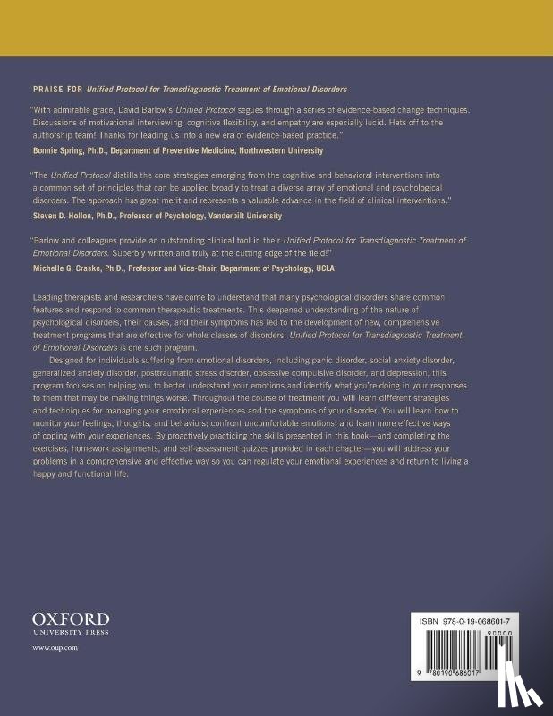 Barlow, David H. (Professor of Psychology and Psychiatry, Farchione, Todd J. (Director, Sauer-Zavala, Shannon (Director, Murray Latin, Heather (Research Assistant Professor - Unified Protocol for Transdiagnostic Treatment of Emotional Disorders
