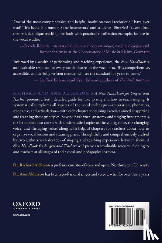 Alderson, Richard (Professor Emeritus of Voice and Opera, Alderson, Ann (Independent Vocal Pedagogue - A New Handbook for Singers and Teachers