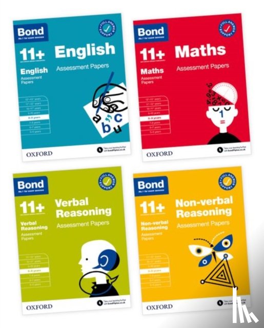 Bond 11+, Various - Bond 11+ Assessment Papers 8-9 years Bundle: English, Maths, Non-verbal Reasoning, Verbal Reasoning (for GL Assessment & other 11 plus exams)