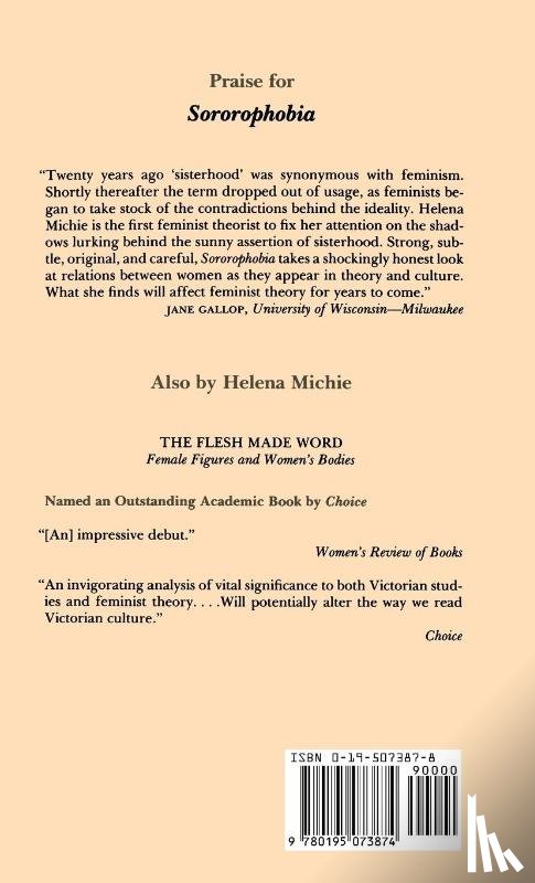 Michie, Helena (Associate Professor of English - Sororophobia: Differences Among Women in Literature and Culture