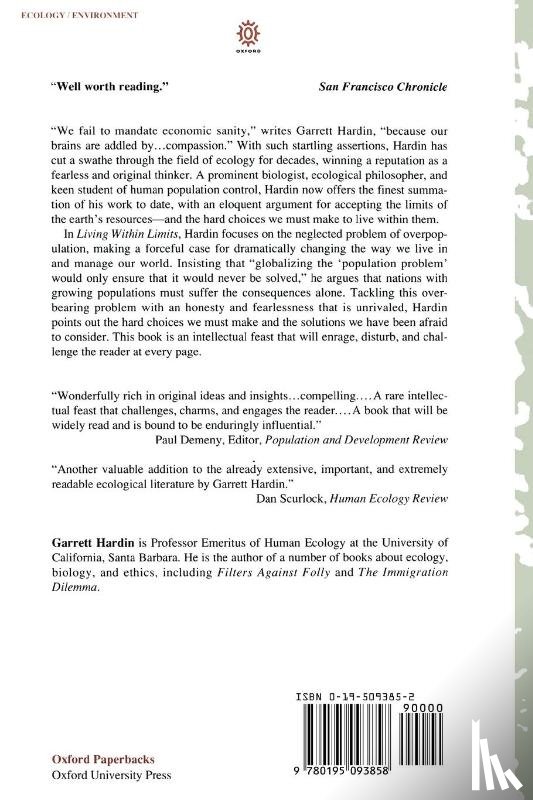 Hardin, Garrett (Professor Emeritus of Human Ecology - Living Within Limits
