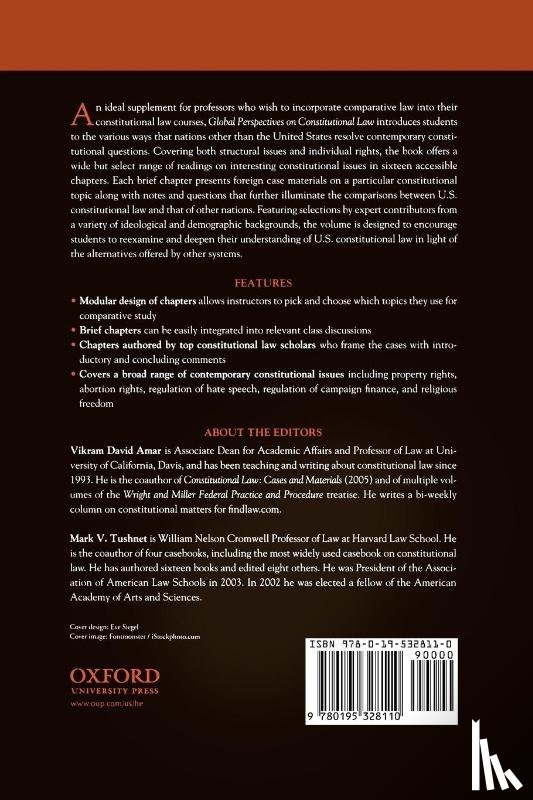 Amar, Vikram (Professor of Law, Tushnet, Mark (William Nelson Cromwell Professor of Law - Global Perspectives on Constitutional Law