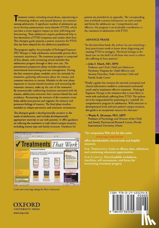Foa, Edna B. (Center for the Treatment and Study of Anxiety, Chrestman, Kelly R. (Center for the Treatment and Study of Anxiety, Gilboa-Schechtman, Eva (Department of Psychology - Prolonged Exposure Therapy for Adolescents with PTSD Therapist Guide