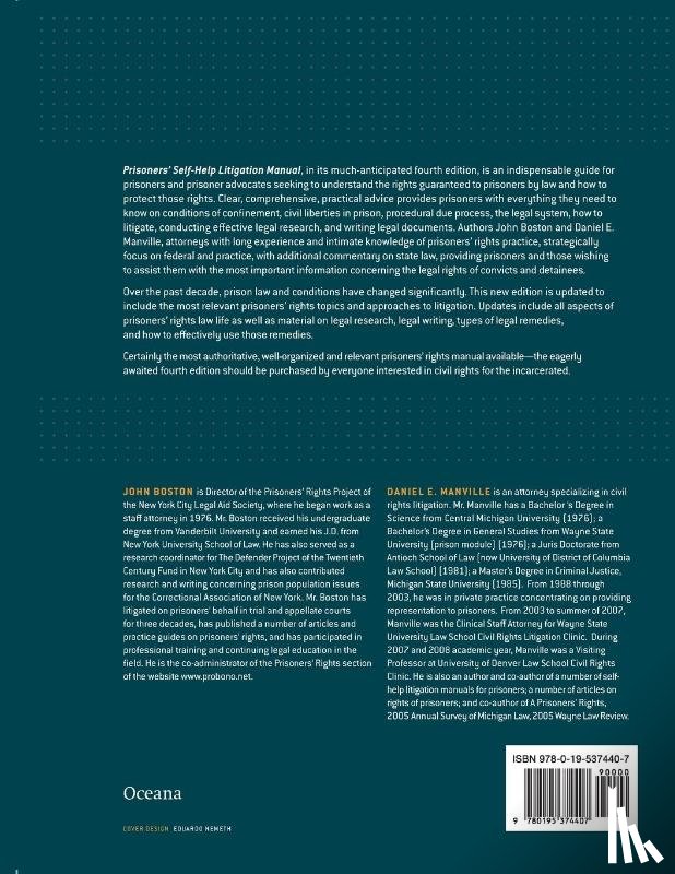 Boston, John (Prisoner's Rights Project of the New York City Legal Aid Society, Manville, Daniel E (Staff Attorney - Prisoners' Self Help Litigation Manual