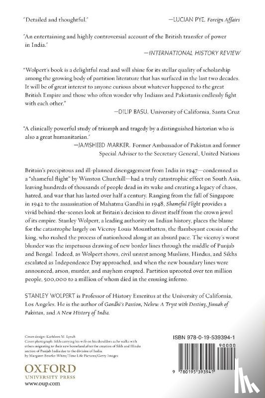 Wolpert, Stanley (Emeritus Professor of History - Shameful Flight