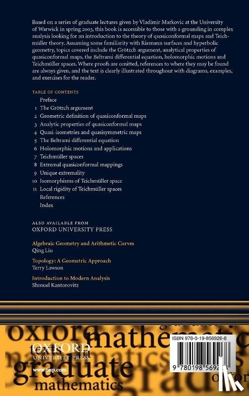 Fletcher, Alastair (University of Warwick), Markovic, Vladimir (University of Warwick) - Quasiconformal Maps and Teichmuller Theory