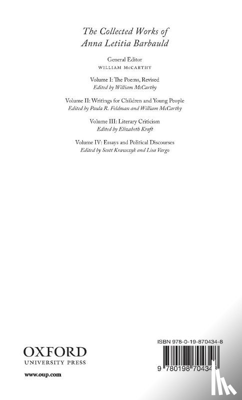  - The Collected Works of Anna Letitia Barbauld: Anna Letitia Barbauld: The Poems, Revised