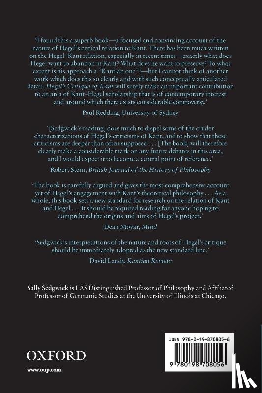 Sedgwick, Sally (University of Illinois - Hegel's Critique of Kant