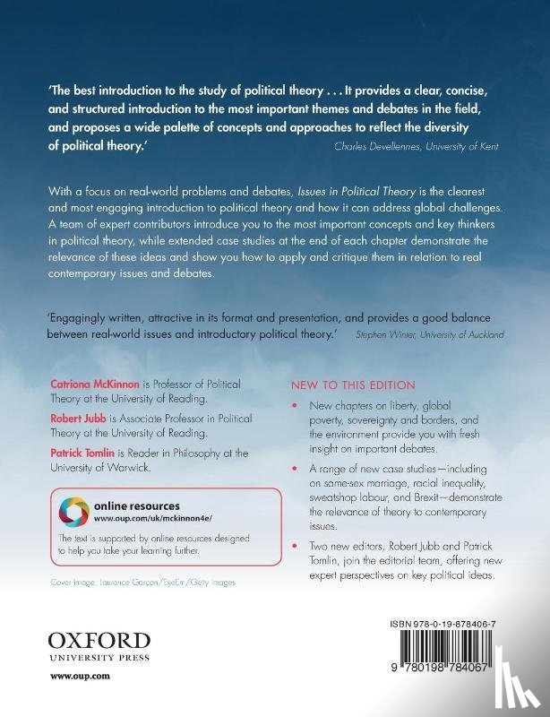 McKinnon, Catriona (University of Reading), Jubb, Robert (University of Reading), Tomlin, Patrick (University of Warwick) - Issues in Political Theory