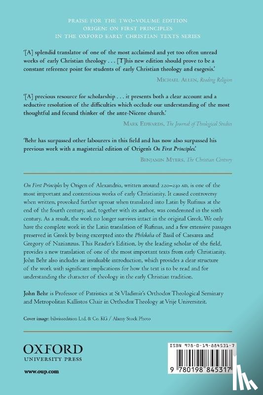 Behr, John (Dean and Professor of Patristics - Origen