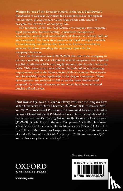 Davies, Paul (Senior research fellow - Introduction to Company Law