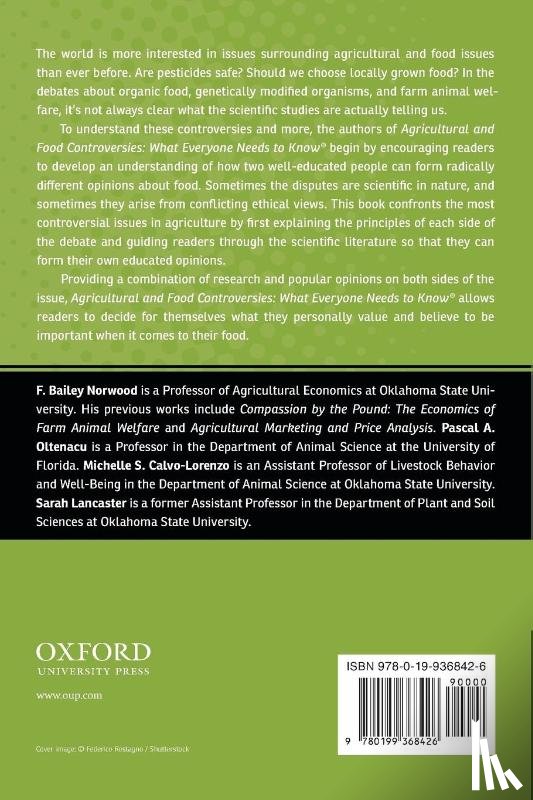 Norwood, F. Bailey (Associate Professor of Agricultural Economics, Calvo-Lorenzo, Michelle S. (Assistant Professor, Lancaster, Sarah (Extension Scientist, Oltenacu, Pascal A. (Professor - Agricultural and Food Controversies