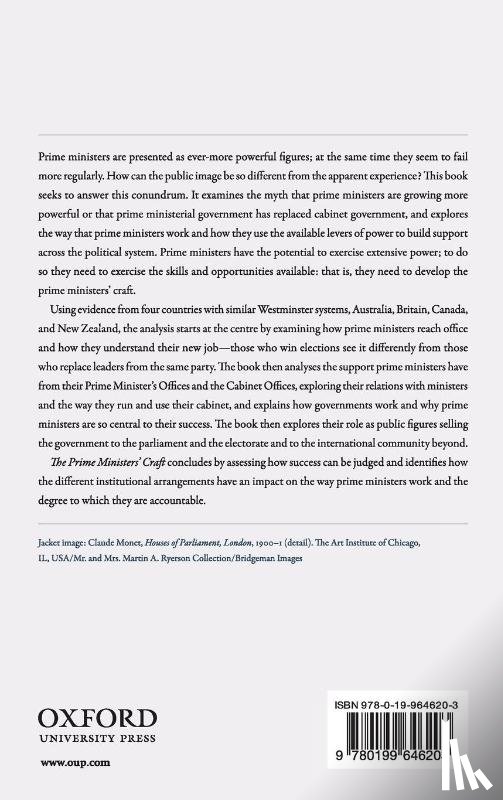 Weller, Patrick (Professor Emeritus of Politics - The Prime Ministers' Craft