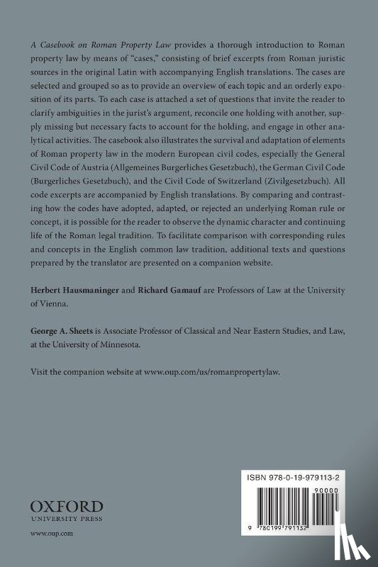 Hausmaninger, Herbert (Professor of Law, Gamauf, Richard (Professor of Law - A Casebook on Roman Property Law