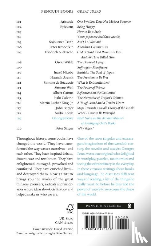Perec, Georges - Brief Notes on the Art and Manner of Arranging One's Books