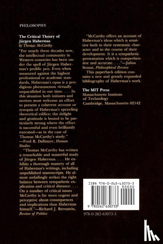 McCarthy, Thomas - The Critical Theory of Jurgen Habermas