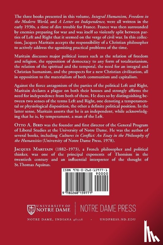 Maritain, Jacques - Integral Humanism, Freedom in the Modern World, and a Letter on Independence, Revised Edition