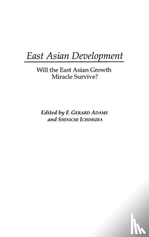 Adams, F. Gerard, Ichimura, Shinichi - East Asian Development