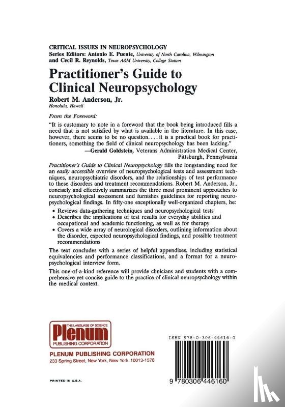 Anderson Jr., Robert M. - Practitioner’s Guide to Clinical Neuropsychology