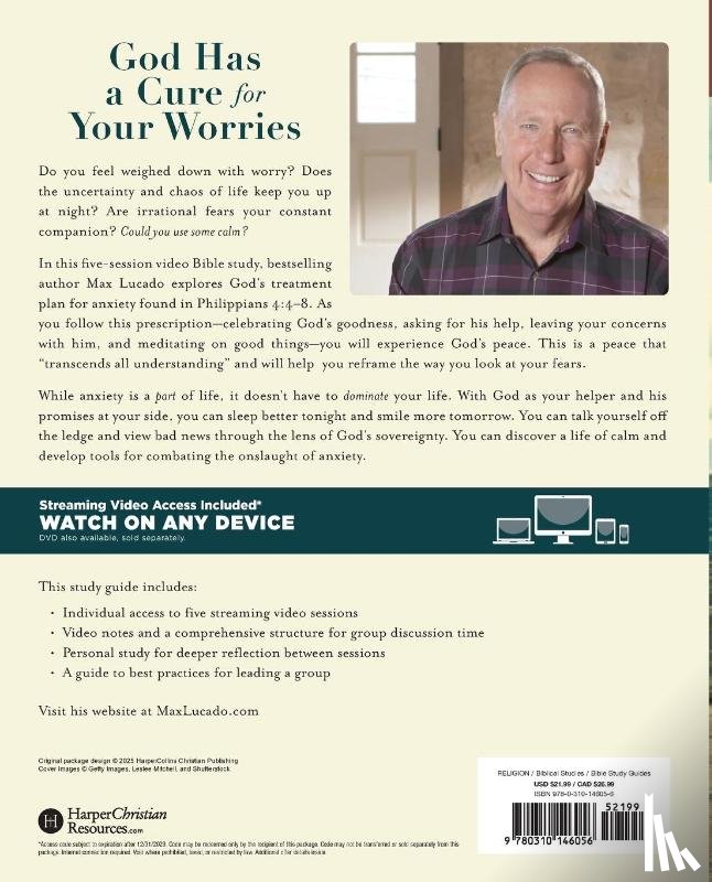 Lucado, Max - Anxious for Nothing Bible Study Guide plus Streaming Video, Updated Edition