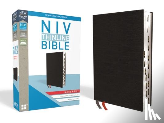 Zondervan - NIV, Thinline Bible, Large Print, Bonded Leather, Black, Indexed, Red Letter Edition
