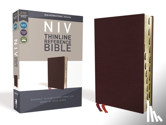 Zondervan - NIV, Thinline Reference Bible, Bonded Leather, Burgundy, Red Letter Edition, Indexed, Comfort Print