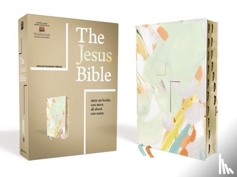 Zondervan - The Jesus Bible Artist Edition, ESV, (With Thumb Tabs to Help Locate the Books of the Bible), Leathersoft, Multi-color/Teal, Thumb Indexed