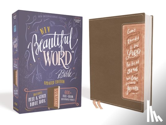 Zondervan - Niv, Beautiful Word Bible, Updated Edition, Peel/Stick Bible Tabs, Leathersoft, Brown/Pink, Red Letter, Comfort Print: 600+ Full-Color Illustrated Ver