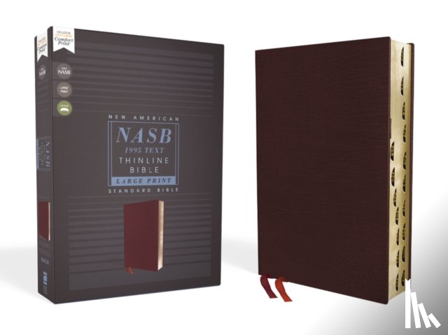 Zondervan - NASB, Thinline Bible, Large Print, Bonded Leather, Burgundy, Red Letter, 1995 Text, Thumb Indexed, Comfort Print