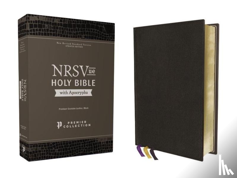 Zondervan - NRSVue, Holy Bible with Apocrypha, Premium Goatskin Leather, Black, Premier Collection, Art Gilded Edges, Comfort Print