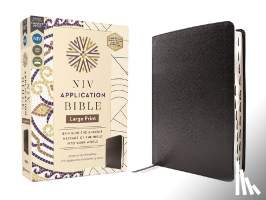 Zondervan - NIV Application Bible, Large Print, European Bonded Leather, Black, Red Letter, Indexed, Comfort Print: Bringing the Ancient Message of the Bible Into