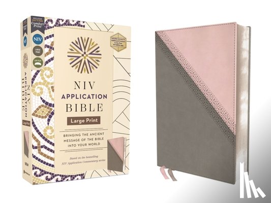 Zondervan - NIV Application Bible, Large Print, Leathersoft, Pink/Gray, Red Letter, Comfort Print: Bringing the Ancient Message of the Bible Into Your World