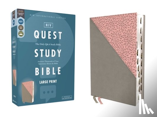Christianity Today Intl - Niv, Quest Study Bible, Large Print, Leathersoft, Gray/Pink, Thumb Indexed, Comfort Print: The Only Q and A Study Bible