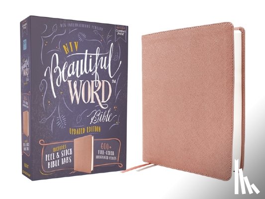 Zondervan - Niv, Beautiful Word Bible, Updated Edition, Peel/Stick Bible Tabs, Leathersoft, Pink, Red Letter, Comfort Print: 600+ Full-Color Illustrated Verses