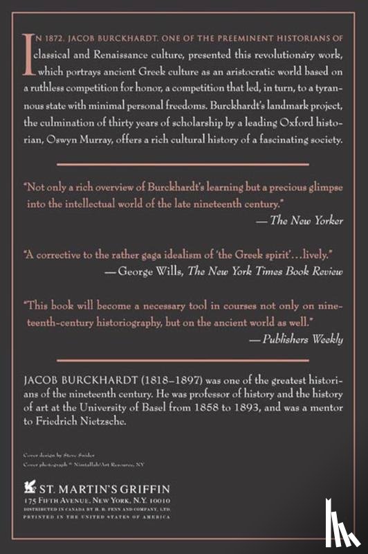 Burckhardt, Jacob, Burckardt - The Greeks and Greek Civilization