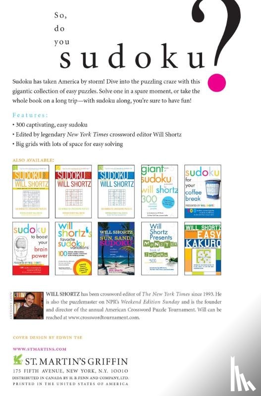 WILL SHORTZ - WILL SHORTZ BIG EASY SUDOKU