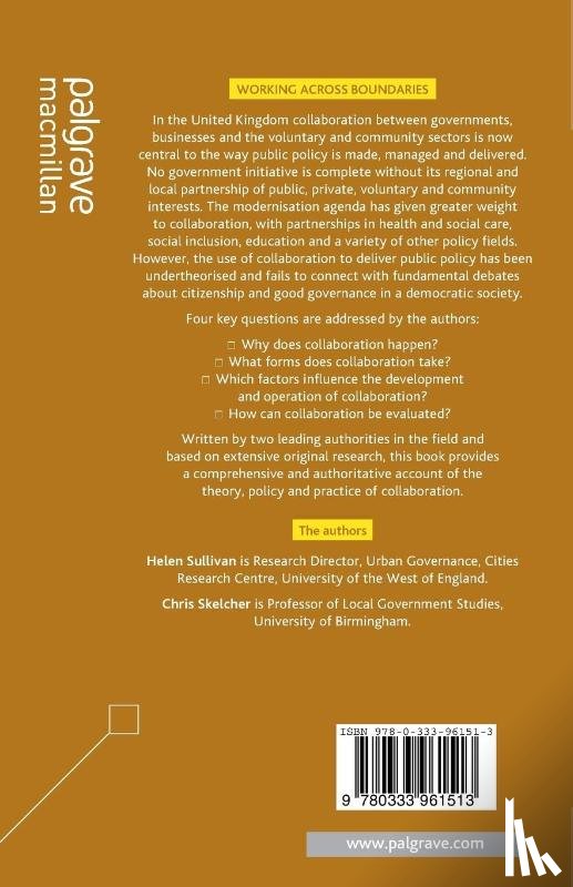 Sullivan, Helen (Australian National University, Skelcher, Chris (University of Birmingham - Working Across Boundaries