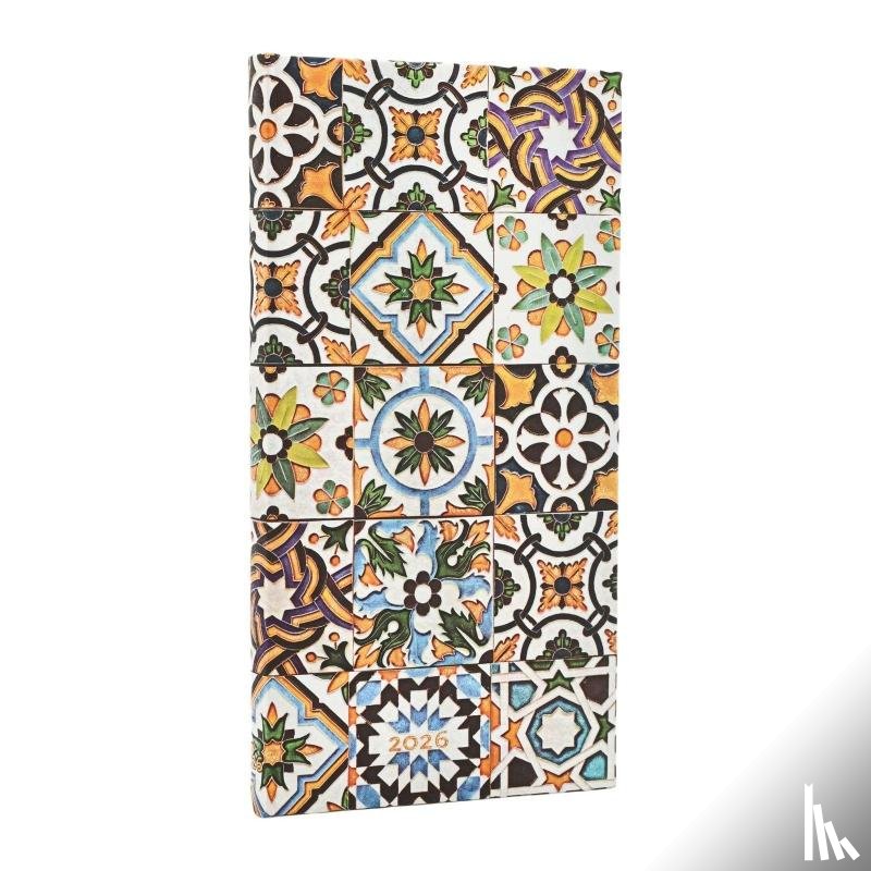 Paperblanks - 2026 Porto (Portuguese Tiles) Slim 12-month Horizontal Hardcover Flexi Dayplanner 2026 (Elastic Band Closure)