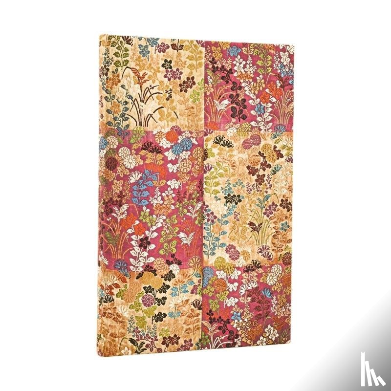 Paperblanks - 2026 Kara-ori Pink (Japanese Kimono) Maxi 12-month Horizontal Hardcover Flexi Dayplanner 2026 (Elastic Band Closure)